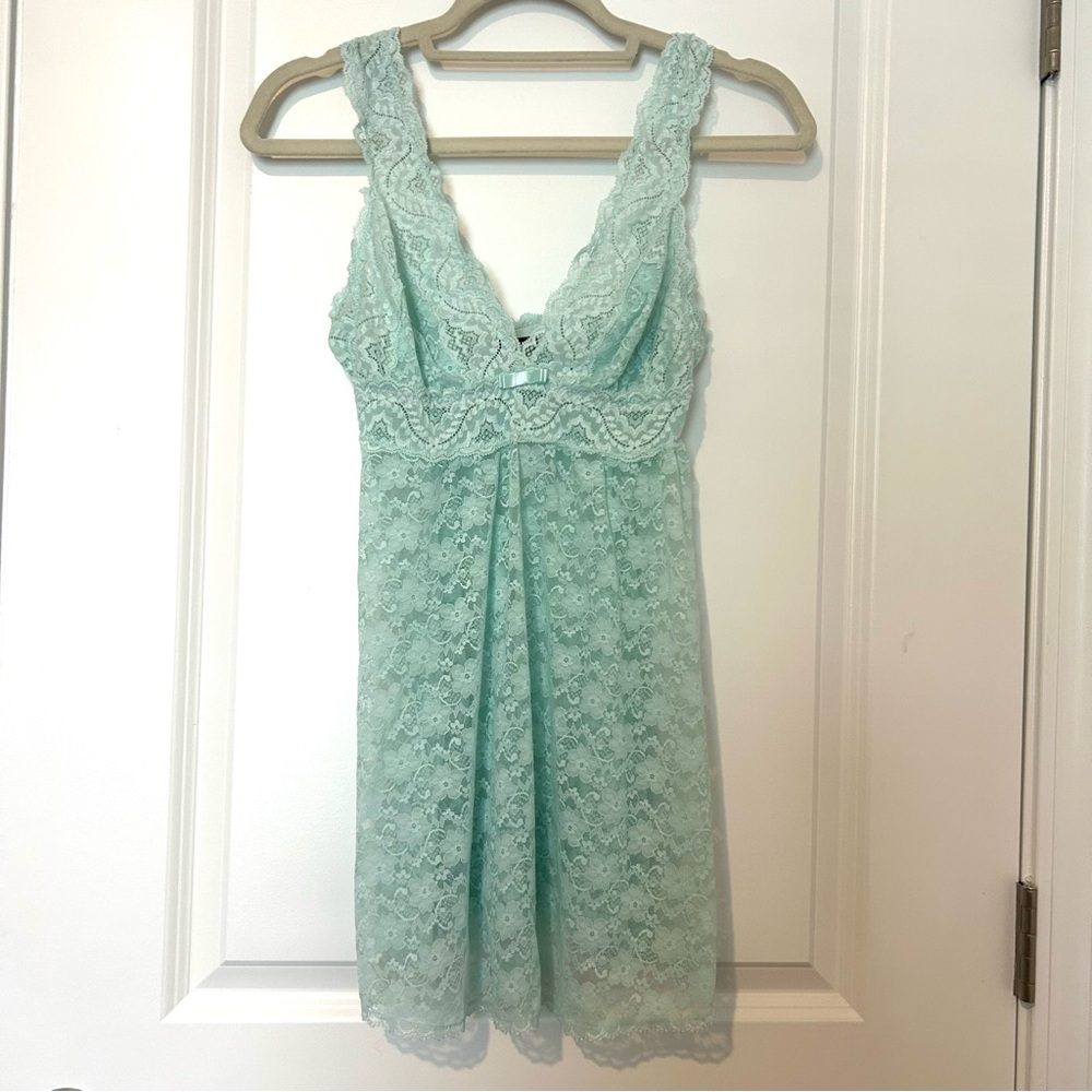 VTG Seductive Wear By Cinema Etoile Nylon Lace Babydoll Chemise Blue Medium